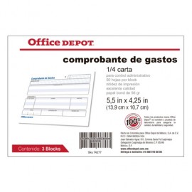 COMPROBANTE DE GASTOS 1/4 CARTA 3 BLOCKS DE 50H - Envío Gratuito