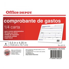 COMPROBANTE GASTOS OFFICE DEPOT 1/4 CARTA - Envío Gratuito